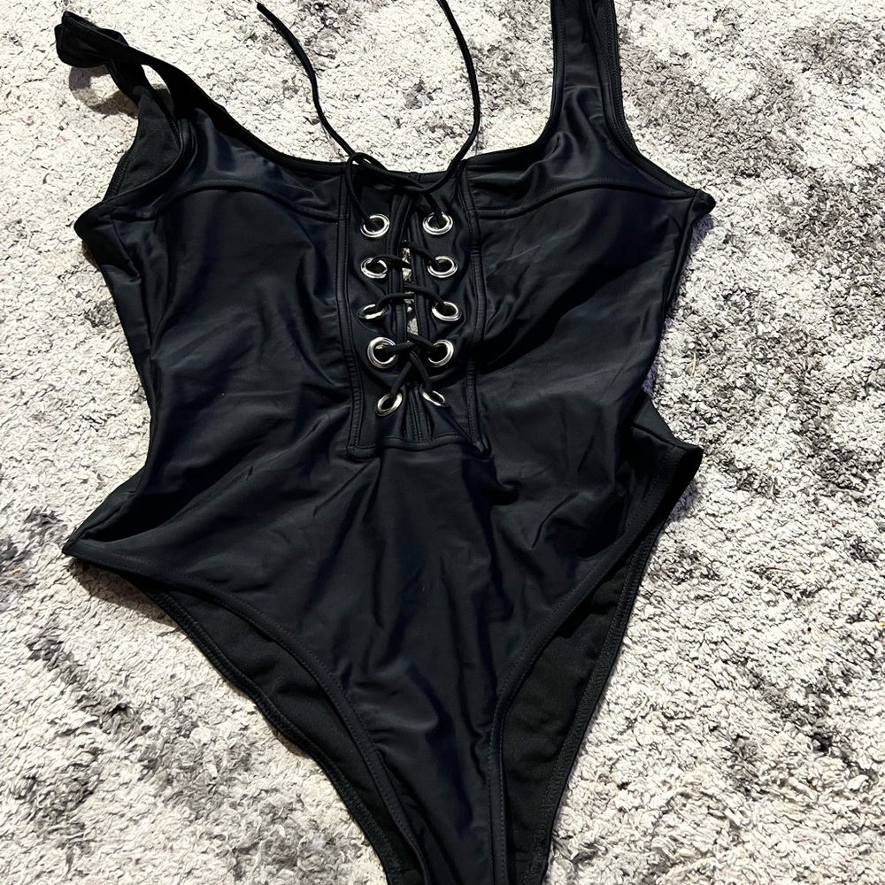 Swim Suit Black Lace-Up Women's One Piece